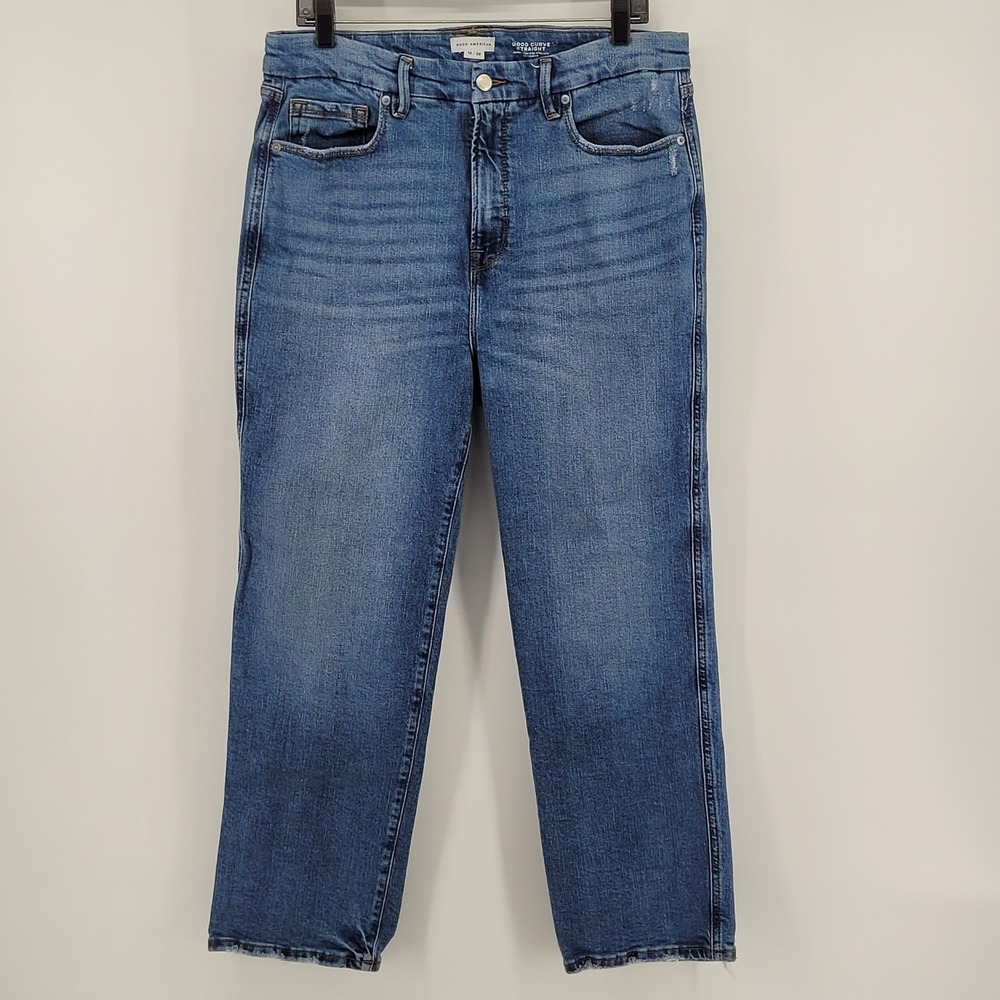 Good American Good Curve Straight Jeans Womens 14/32 Blue Super High Rise Denim